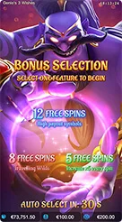 Genie's 3 Wishes · Mengoperasikan panel navigasi taruhan dan tombol putaran di bagian bawah
